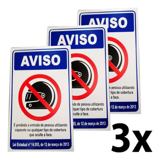 Imagem de Kit 3 Placa Pvc Proibido Entrada Capacete Auto-adesiva Jaime