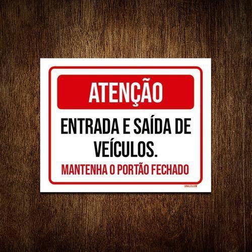 Imagem de Kit 3 Placa Sinalização Atenção Entrada Saída Véiculos Ver