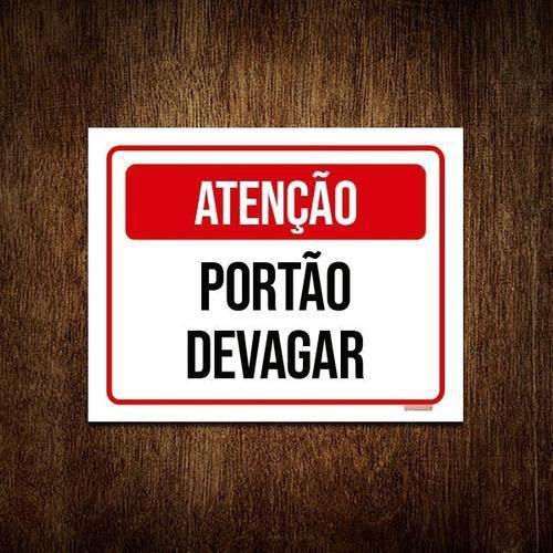 Imagem de Kit 3 Placa Sinalização - Atenção Portão Devagar Verm