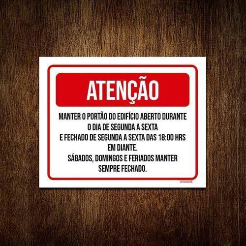 Imagem de Kit 3 Placa Sinalização - Atenção Portão Edifício