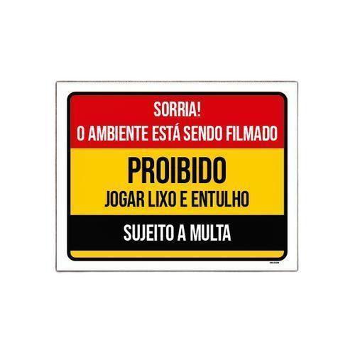 Imagem de Kit 3 Placa Sorria Ambiente Filmado Proibido Lixo Entulho