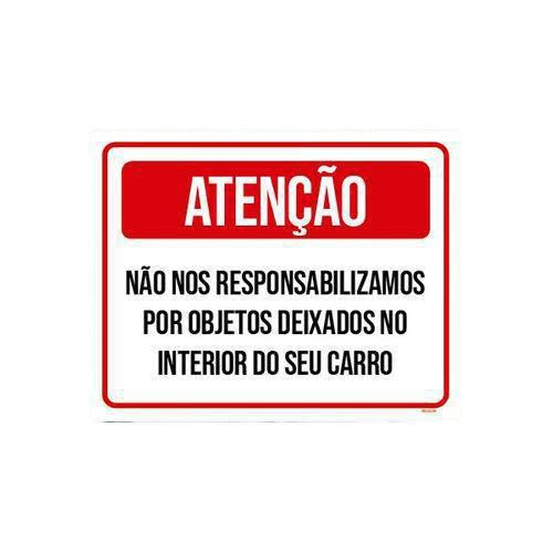 Imagem de Kit 3 Placas Atenção Não Responsabilizamos Objetos No Carro