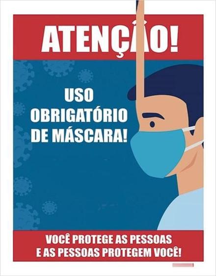 Imagem de Kit 3 Placas Atenção Uso Obrigatório De Máscara 36X46