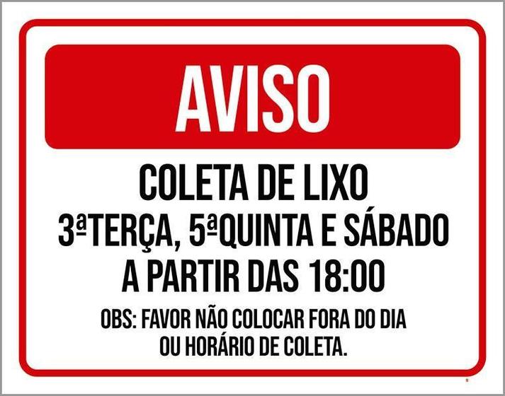 Imagem de Kit 3 Placas - Aviso Coleta De Lixo