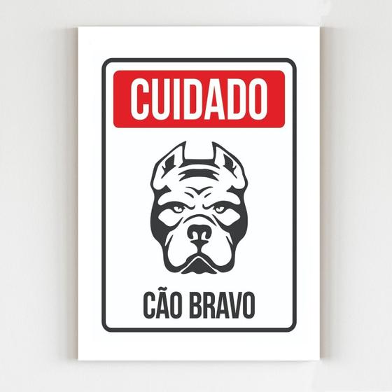 Imagem de kit 3 Placas aviso cuidado cão bravo sinalização cachorro