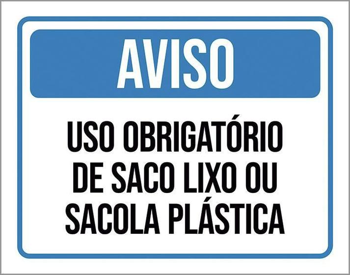 Imagem de Kit 3 Placas Aviso Obrigatório Saco Lixo Sacola Plástica