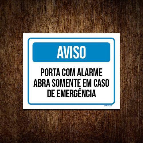 Imagem de Kit 3 Placas Aviso Porta Com Alarme Abra Emergência