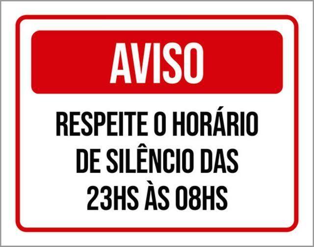 Imagem de Kit 3 Placas Aviso Respeite Horário Silêncio 23H As 8H