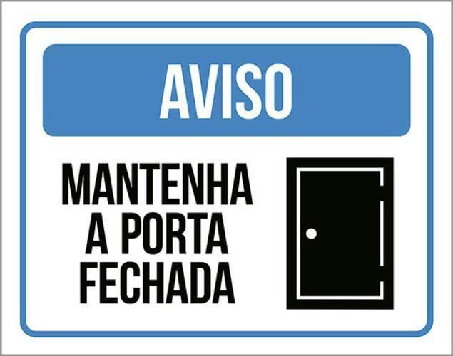 Imagem de Kit 3 Placas Azul Aviso Mantenha Porta Fechada Ícone