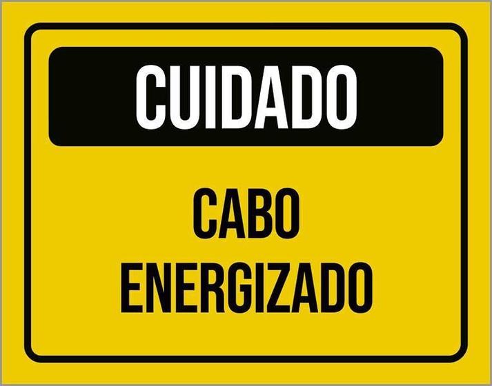 Imagem de Kit 3 Placas Cuidado Cabo Energizado Amarelo 36X46