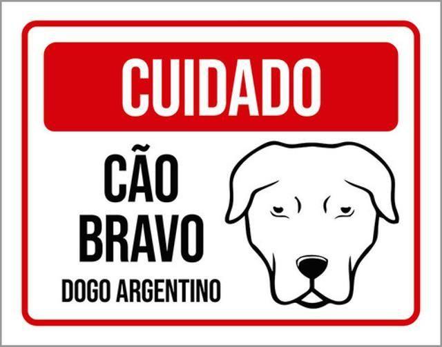 Imagem de Kit 3 Placas Cuidado Cão Bravo Dogo Argentino