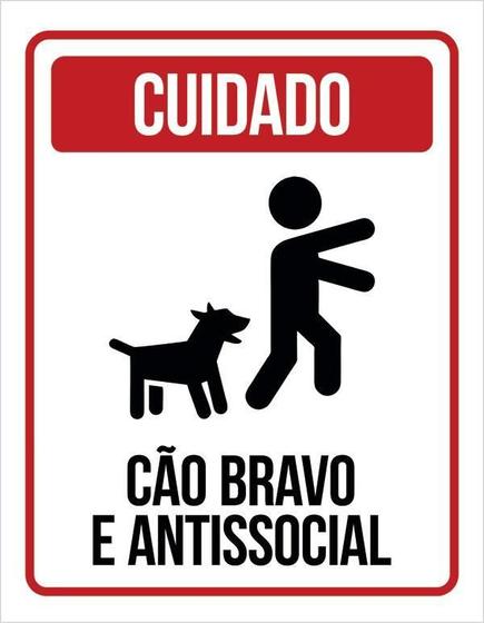 Imagem de Kit 3 Placas Cuidado Cão Bravo E Antissocial