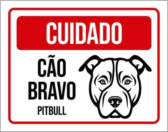 Imagem de Kit 3 Placas Cuidado Cão Bravo Pitbull Pb 36X46