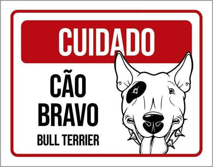 Imagem de Kit 3 Placas Cuidado Cão Cachorro Bravo Bull Terrier