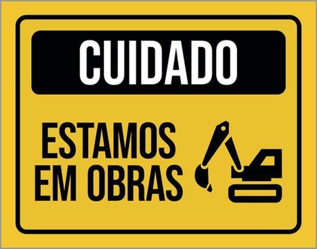 Imagem de Kit 3 Placas Cuidado Estamso Em Obras Ícone Amarela 36X46