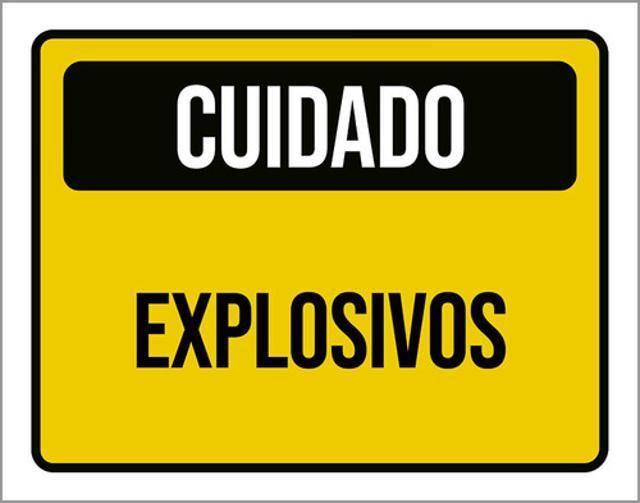 Imagem de Kit 3 Placas Cuidado Explosivos Amarela 36X46