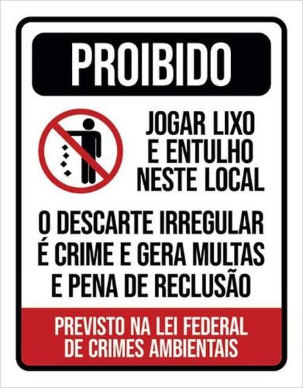 Imagem de Kit 3 Placas De Proibido Jogar Lixo Lei Federal 36X46