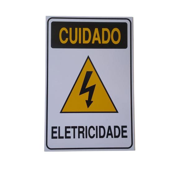 Imagem de Kit 3 Placas De Sinalização Amarela Cuidado Eletricidade