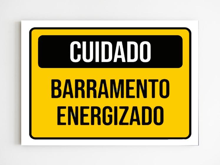 Imagem de kit 3 placas de sinalização cuidado barramento energizado