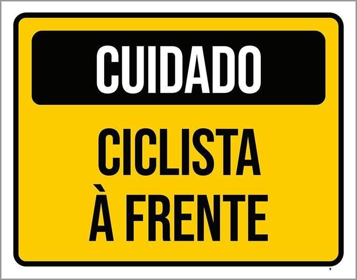 Imagem de Kit 3 Placas De Sinalização - Cuidado Ciclista À Frente