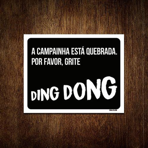 Imagem de Kit 3 Placas Decorativa - Campainha Quebrada Grite Ding Dong