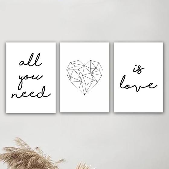 Imagem de Kit 3 Placas Decorativas All You Need Is Love 20x30