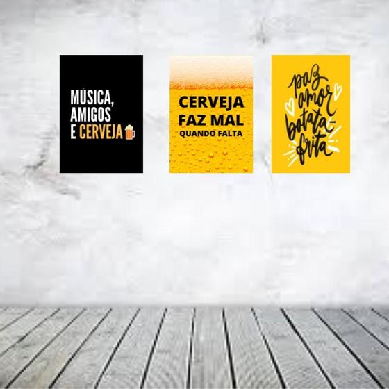 Imagem de Kit 3 Placas Decorativas Cerveja/Fritas MDF 3mm18x26