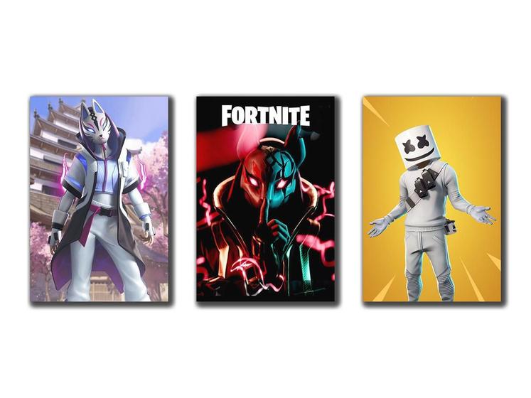 Imagem de Kit 3 Placas Decorativas Game Fortnite Em Mdf 30X20