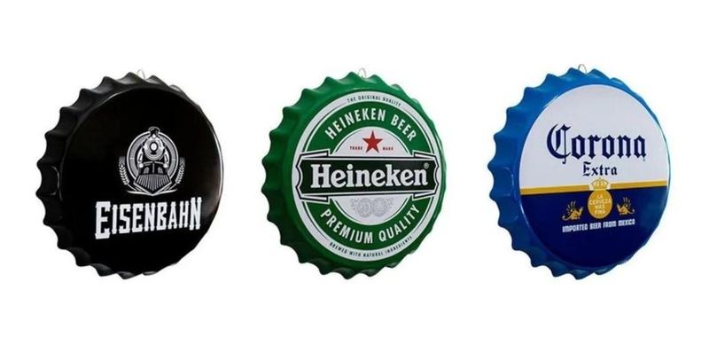 Imagem de Kit 3 Placas Decorativas Tampas Cervejas Bebidas 27cm