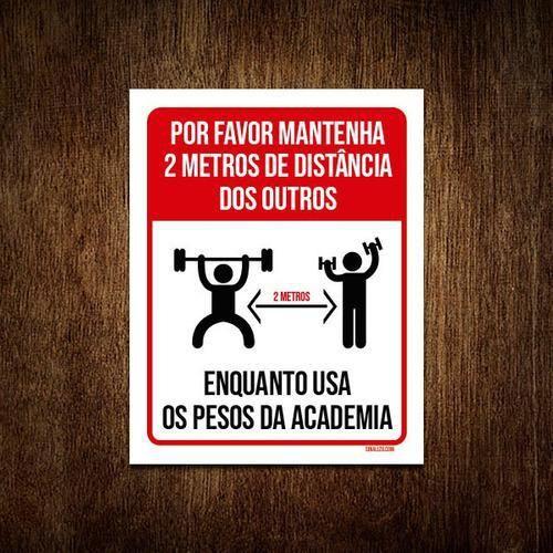 Imagem de Kit 3 Placas Distanciamento Social Academia Use Pesos