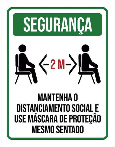 Imagem de Kit 3 Placas Distanciamento Social Use Máscara Sentado