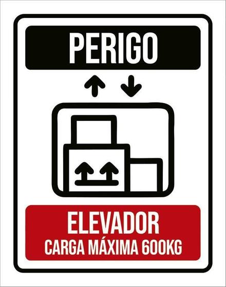 Imagem de Kit 3 Placas Perigo Elevador Carga Máxima 600 Kg