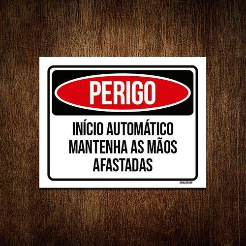 Imagem de Kit 3 Placas Perigo Início Automático Mãos Afastadas