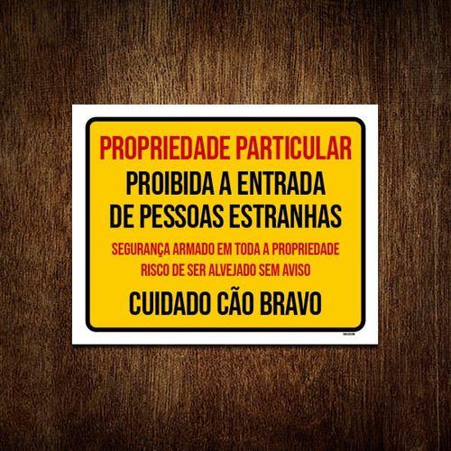 Imagem de Kit 3 Placas Proibida Entrada Risco Alvejado Cão Bravo