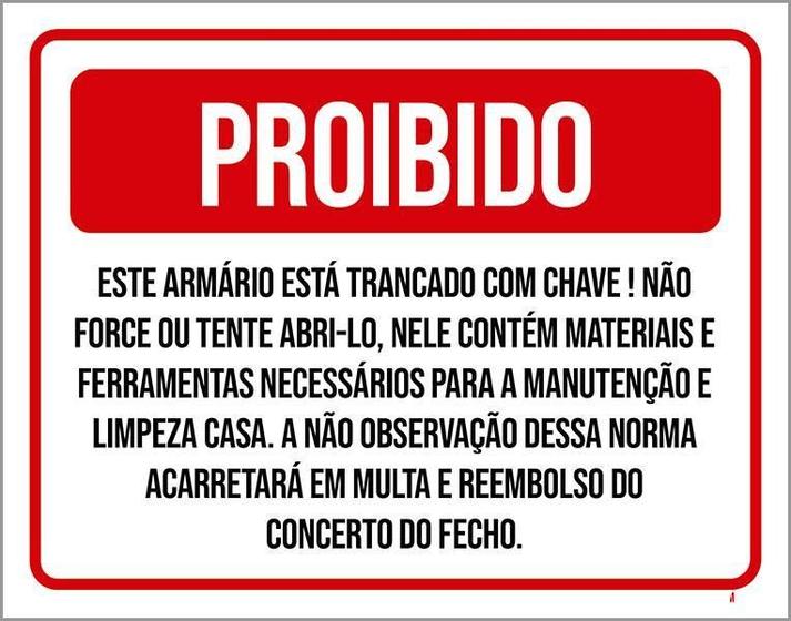 Imagem de Kit 3 Placas Proibido Armário Trancado Não Abra