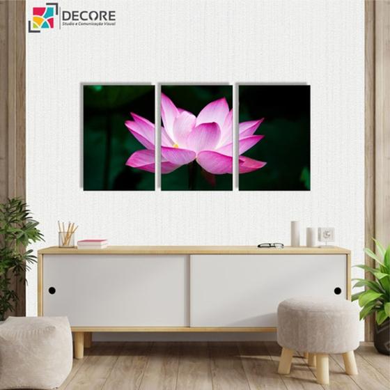 Imagem de Kit 3 Placas Quadros Decorativos Floral Flor De Lótus Rosa