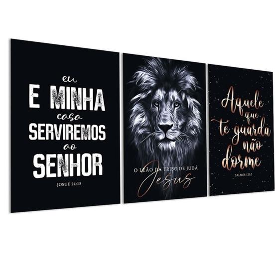 Imagem de Kit 3 Placas Quadros Decorativos para Sala Quarto Leão De Judá Jesus