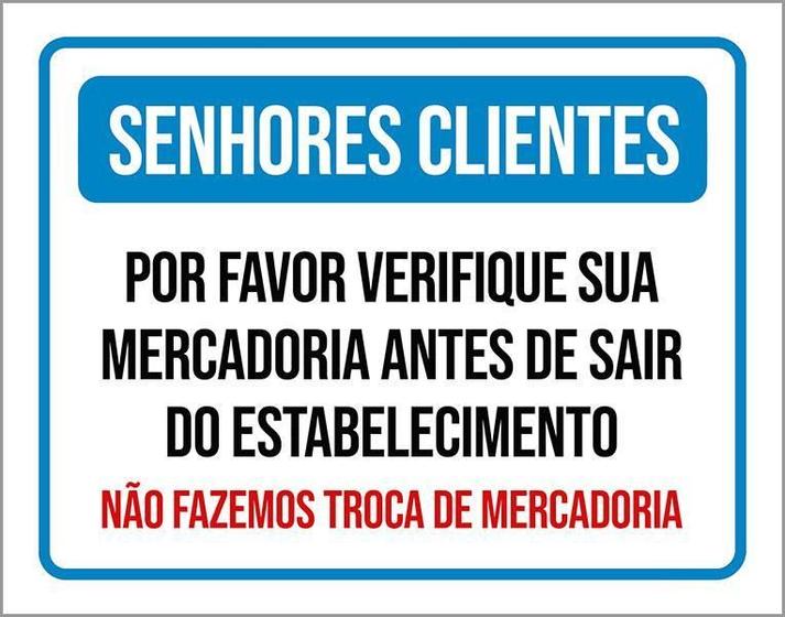 Imagem de Kit 3 Placas Senhores Clientes Verifique Mercadoria Troca