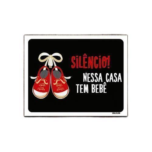 Imagem de Kit 3 Placas Silêncio Nessa Casa Tem Um Bebê Vermelho