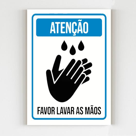 Imagem de kit 3 Placas sinalização atenção favor lavar as mãos mdf