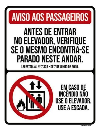 Imagem de Kit 3 Placas Sinalização - Aviso Passageiros Elevador