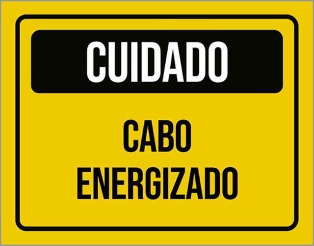 Imagem de Kit 3 Placas Sinalização - Cuidado Cabo Energizado Amarelo