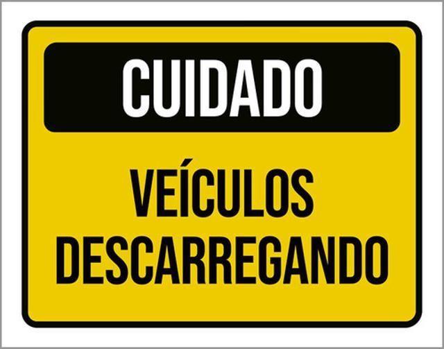 Imagem de Kit 3 Placas Sinalização - Cuidado Veículos Descarregando