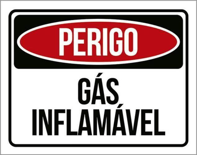 Imagem de Kit 3 Placas Sinalização - Perigo Gás Inflamável Atenção