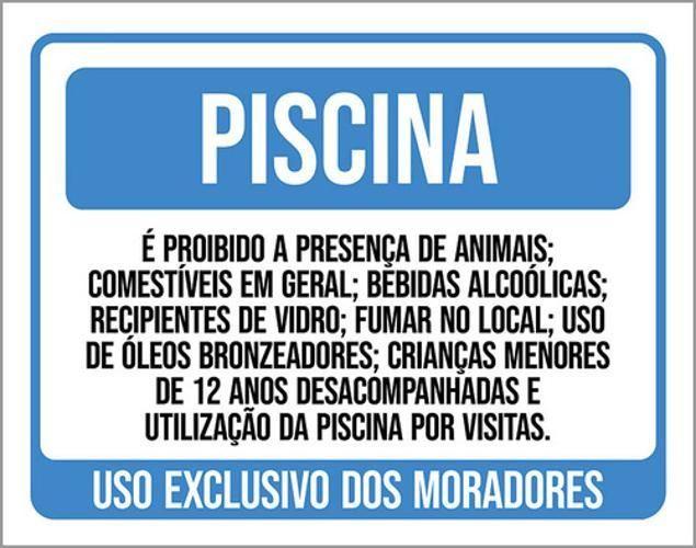 Imagem de Kit 3 Placas Sinalização - Piscina Exclusivo Moradores