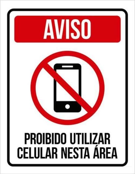 Imagem de Kit 3 Placas Sinalização - Proibido Celular Nesta Área