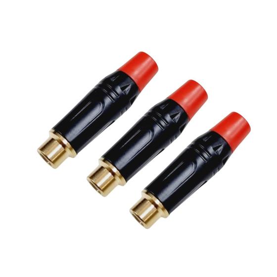 Imagem de Kit 3 Plug RCA Fêmea Profissional Preto Dourado MXT