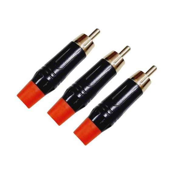 Imagem de Kit 3 Plug Rca Macho Metal Profissional Preto Dourado Mxt