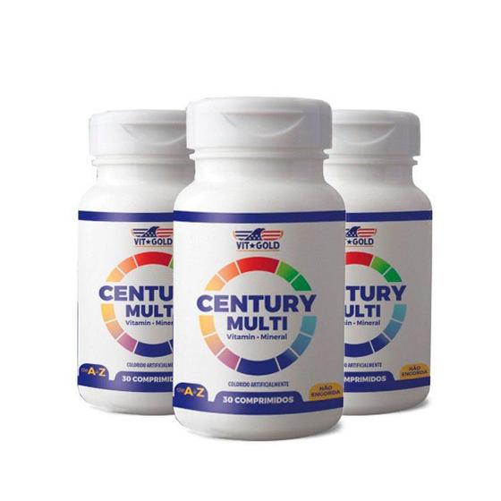 Kit 3 Polivitamínico Century Multi - 30 Comprimidos - VitGold Menor preço em Kit 3 Polivitamínico Century Multi - 30 Comprimidos - VitGold