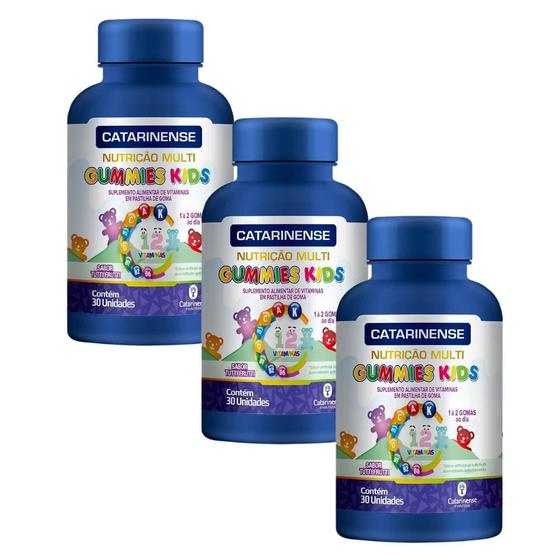 Imagem de Kit 3 Polivitamínico Multi Gummies Kids Catarinense 30 Gomas Sabor Tutti Frutti 